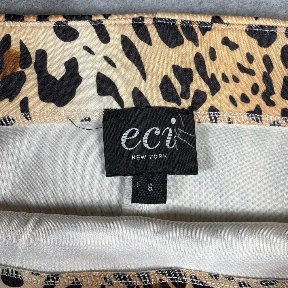 ECI New York Skirt Womens Small Brown Leopard Print‎ Stretch Pencil Knee Length